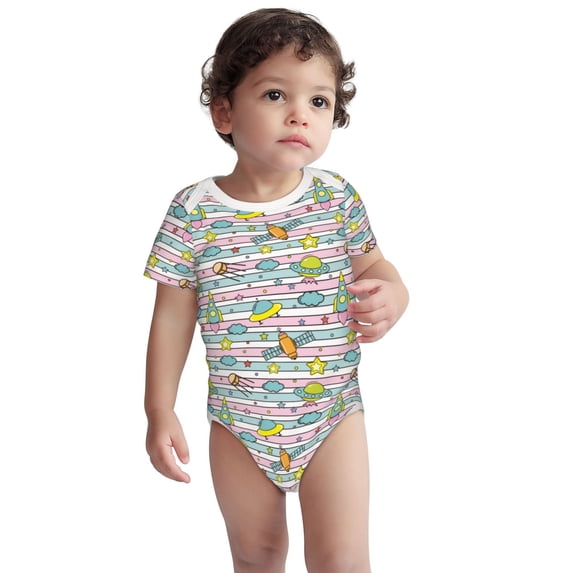 Rocae Space Doodle for Baby Cotton Short-Sleeve Bodysuits for Unisex Onesies Bodysuit-6 Months