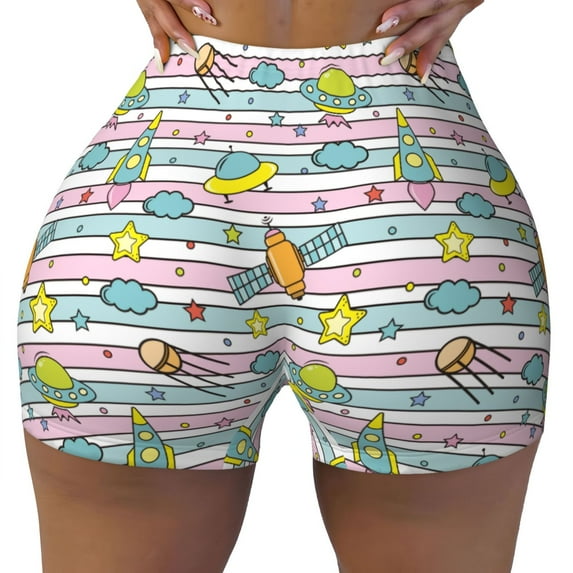 Rocae Space Doodle for Women's Quick-Dry Running Shorts,Ladies Active Athletic Apparel Yoga Workout Gym Running Volleyball Spandex Shorts Small