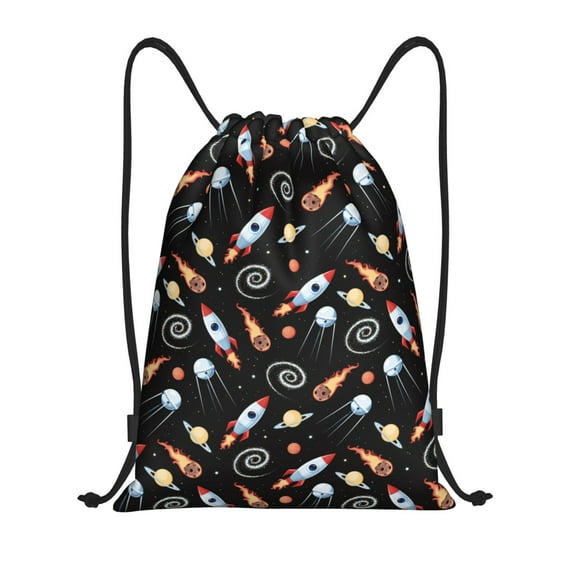 Rocae Space Rocket for Gym Bag Drawstring Bags Gym Backpack for Gym, Travel, Sports, Swimming, Beach-Medium