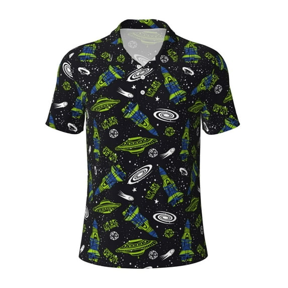Rocae Space Rockets for Men's Short Sleeve Polo Shirt, Quick Drying Performance Moisture Wicking Sports Men's Golf Shirt X-Large