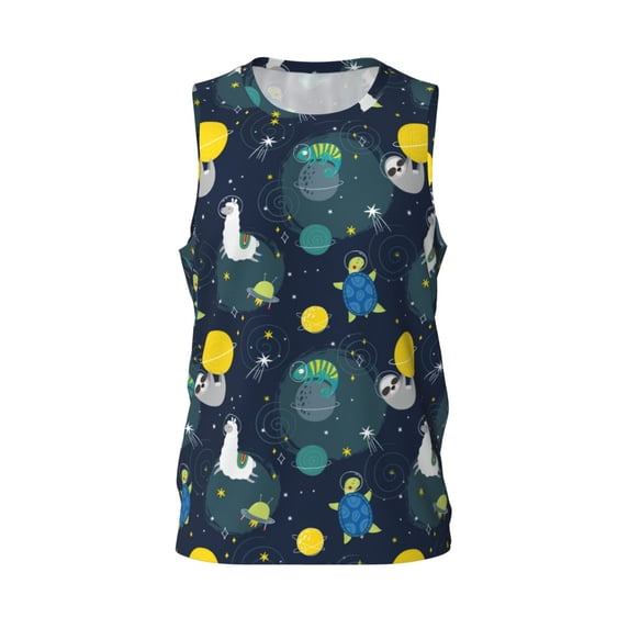 Rocae Space and Animals for Men's Basketball Jersey Lightweight and Breathable Athletic Tank Top,Quick-Drying Sports Jersey X-Large