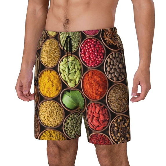 Rocae Spices And Herbs for Men's Swim Trunks Quick Dry With Two Side Pockets and One Lined Patch PocketSmall