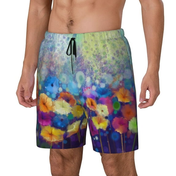 Rocae Spring Flower Seasonal for Men's Swim Trunks Quick Dry With Two Side Pockets and One Lined Patch Pocket3X-Large