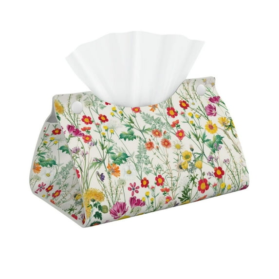 Rocae Spring floral Print Long Tissue Box Lid Durable Leather Tissue Box Lid Can Be Used as Modern Home Decoration