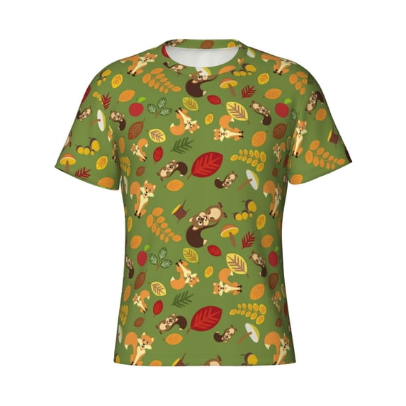 Rocae Squirrel And Fox In The Forest for Men's Moisture-Wicking Crew Tee - T-Shirt for Sports, Outdoor Activities, and Casual Wear