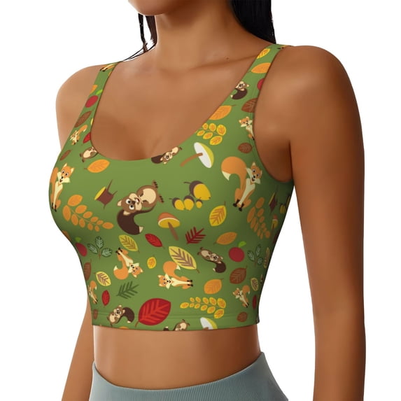 Rocae Squirrel And Fox In The Forest for Sports Bra for Women Sports Vest with Performance Stretch and Quick Dry FabricLarge