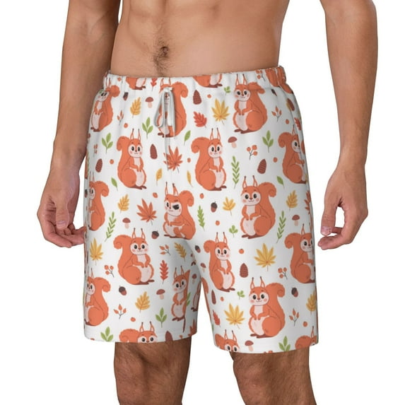 Rocae Squirrel And Maple Leaf for Men's Swim Trunks Quick Dry With Two Side Pockets and One Lined Patch Pocket3X-Large