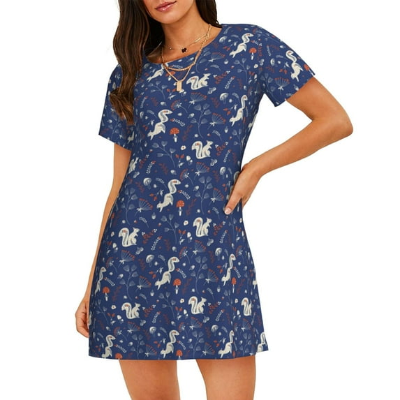 Rocae Squirrel Flower for Nightgowns for Women Sleep Shirts Short Sleeve Nightshirt Pullover Nightdress