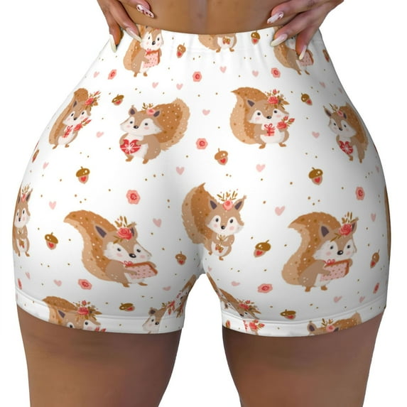 Rocae Squirrel Giving A Gift for Women's Quick-Dry Running Shorts,Ladies Active Athletic Apparel Yoga Workout Gym Running Volleyball Spandex Shorts Large