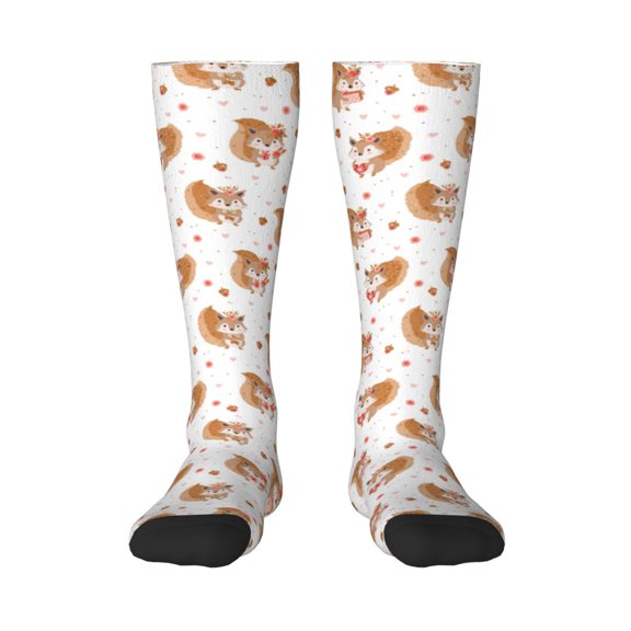 Rocae Squirrel Giving A Gift for Novelty Casual compression Socks For Women Men Contrast Color Stockings
