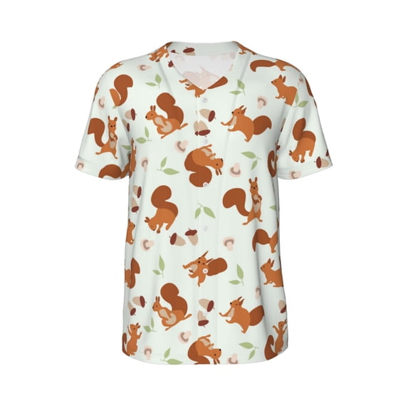 Rocae Squirrel Playing for Breathable Men's Baseball T-Shirt Fashionable Casual Baseball Jersey, Moisture-wicking Sportswear 3X-Large