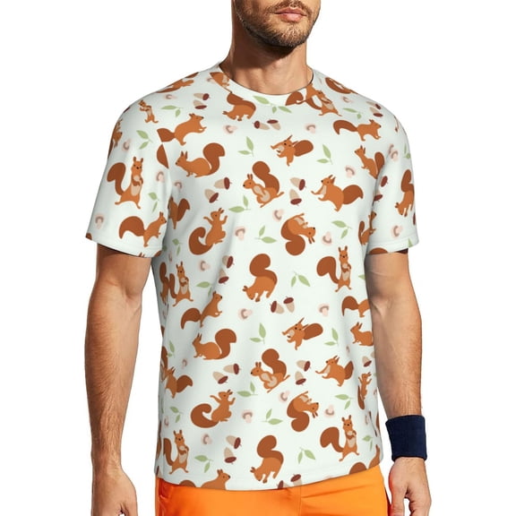 Rocae Squirrel Playing for Men's Mesh Quick-Dry Short Sleeve Workout T-Shirt,Mens Crew Neck Tee Lightweight Soft Classic T Shirts 3X-Large
