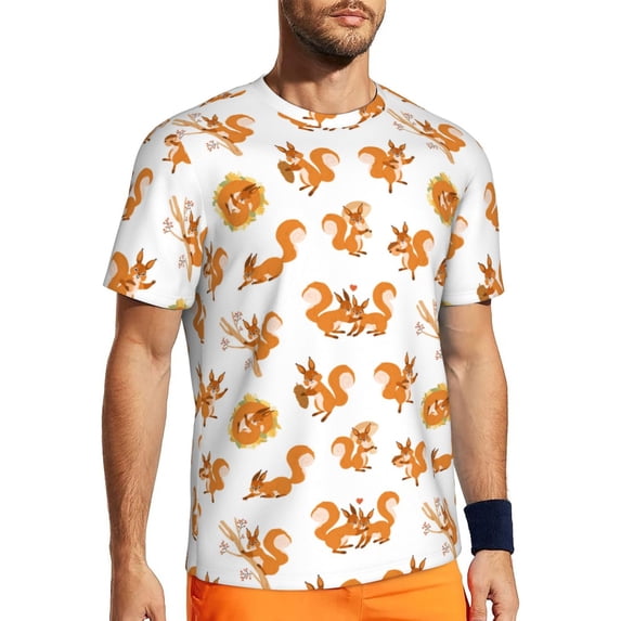 Rocae Squirrel Playing for Men's Mesh Quick-Dry Short Sleeve Workout T-Shirt,Mens Crew Neck Tee Lightweight Soft Classic T Shirts Medium
