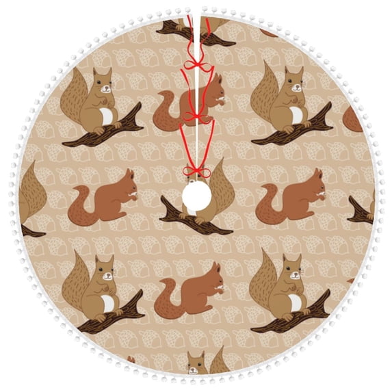 Rocae Squirrel nut backgrounds for Christmas Tree Skirt with Pom Pom Trim for Holiday Party for Holiday Home Decor Indoor Outdoor-30"