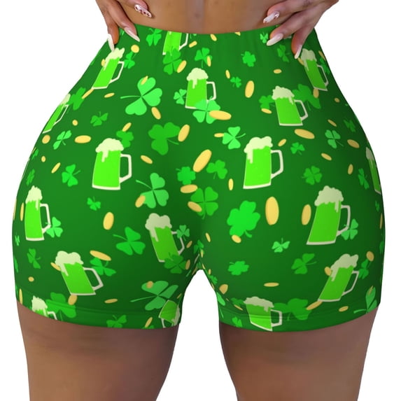 Rocae St Patrick's Day2 for Women's Quick-Dry Running Shorts,Ladies Active Athletic Apparel Yoga Workout Gym Running Volleyball Spandex Shorts Small