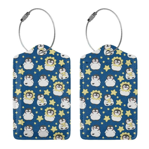 Rocae Star Penguin for Leather Luggage Baggage Tags ID Label Privacy Cover ID Label with Stainless Steel Loop and Address Card