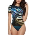 thumbnail image 1 of Rocae Starry Sky Colorful Crocodile for One Piece Round Neck Short Sleeve Bodysuits for Women Casual Basic Bodysuit Daily Jumpsuit T Shirts-XX-Large, 1 of 7