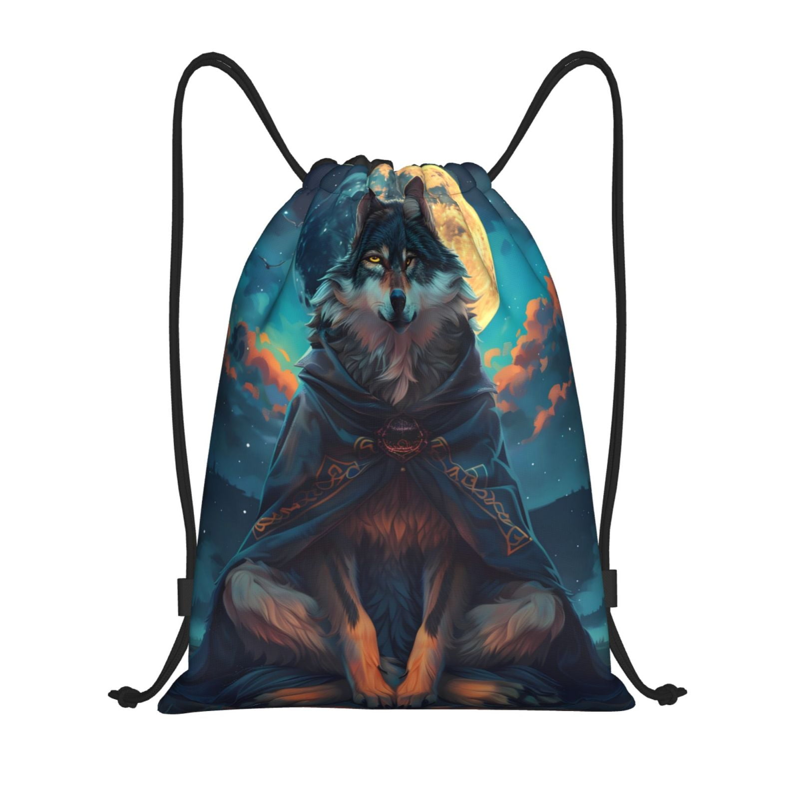 Rocae Starry Sky Moon Wolf Leader for Gym Bag Drawstring Bags Gym ...