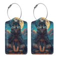 thumbnail image 1 of Rocae Starry Sky Moon Wolf Leader for Leather Luggage Baggage Tags ID Label Privacy Cover ID Label with Stainless Steel Loop and Address Card, 1 of 5