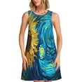 thumbnail image 1 of Rocae Starry Sunflower Dreamscape for Sleeveless Dresses Summer Casual Ruffle Sleeveless Cute Crew Neck Flowy Dress with Pockets, 1 of 7