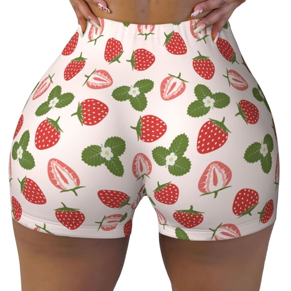 Rocae Strawberries And Leaf for Women's Quick-Dry Running Shorts,Ladies Active Athletic Apparel Yoga Workout Gym Running Volleyball Spandex Shorts XX-Large