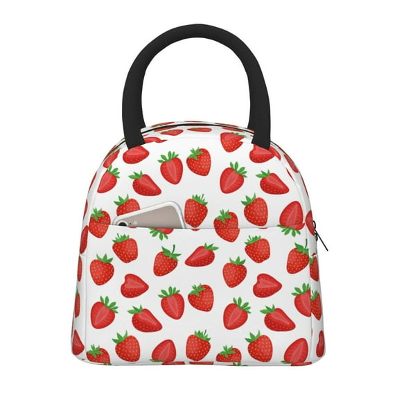 Rocae Strawberries for Leakproof Lunch Box for Adults, Wide Opening Lunch Tote Bag, Reusable Lunch Cooler Bag