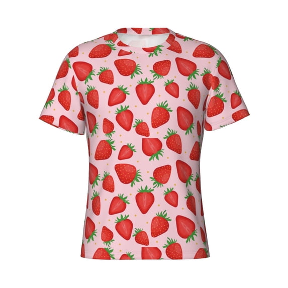 Rocae Strawberries for Men's Moisture-Wicking Crew Tee - T-Shirt for Sports, Outdoor Activities, and Casual WearSmall