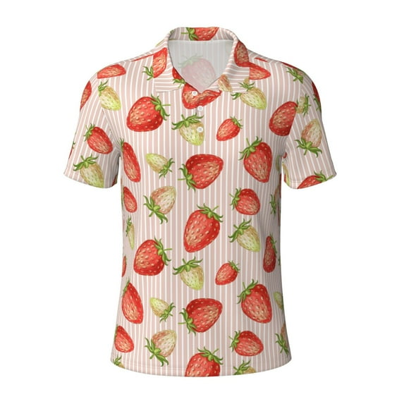 Rocae Strawberries for Men's Short Sleeve Polo Shirt, Quick Drying Performance Moisture Wicking Sports Men's Golf Shirt Large