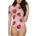 thumbnail image 1 of Rocae Strawberries for One Piece Round Neck Short Sleeve Bodysuits for Women Casual Basic Bodysuit Daily Jumpsuit T Shirts-X-Large, 1 of 7