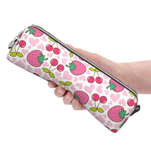 Rocae Strawberry And Cheery for Pen and Marker Pouch with Zipper for Men and Women, Stationery Bag Pen Holder for Work and Office