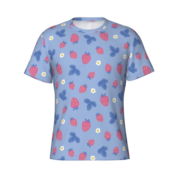 Rocae Strawberry And Flowers for Men's Moisture-Wicking Crew Tee - T-Shirt for Sports, Outdoor Activities, and Casual WearXX-Large