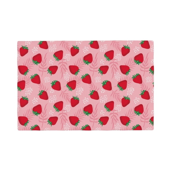 Rocae Strawberry Printed Heat Resistant Place Mats,Classic Hemstitch Cloth Fabric Placemats Imitation Linen Place Mat Table Mats 18x12 inch