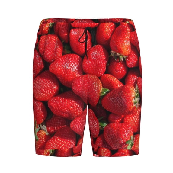 Rocae Strawberry Red for Men's Soft Sleep Pajama Shorts, Waistband and Pockets