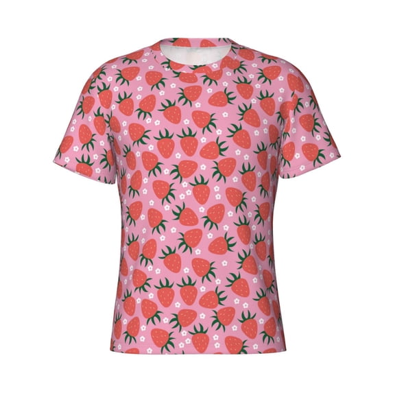 Rocae Strawberry for Men's Moisture-Wicking Crew Tee - T-Shirt for Sports, Outdoor Activities, and Casual Wear3X-Large