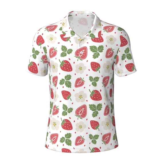 Rocae Strawberry for Men's Short Sleeve Polo Shirt, Quick Drying Performance Moisture Wicking Sports Men's Golf Shirt 3X-Large