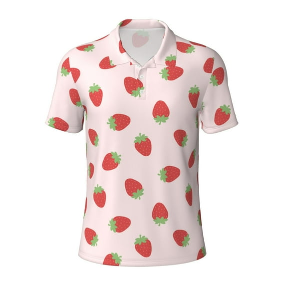 Rocae Strawberry for Men's Short Sleeve Polo Shirt, Quick Drying Performance Moisture Wicking Sports Men's Golf Shirt Medium