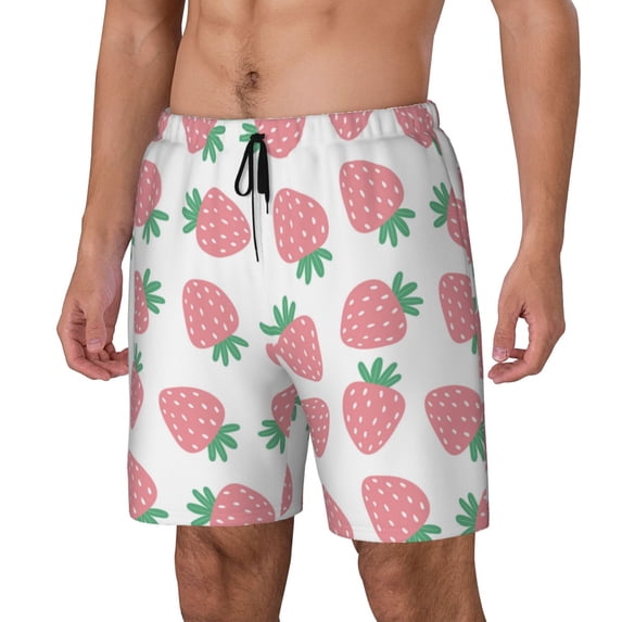 Rocae Strawberry for Men's Swim Trunks Quick Dry With Two Side Pockets and One Lined Patch PocketMedium