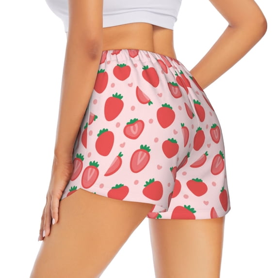 Rocae Strawberry for Women's Athletic Shorts Quick Dry Workout Hiking Shorts With Pockets for Running, Yoga, Gym, Sports Small