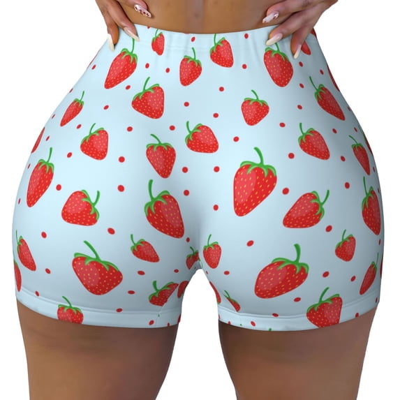 Rocae Strawberry for Women's Quick-Dry Running Shorts,Ladies Active Athletic Apparel Yoga Workout Gym Running Volleyball Spandex Shorts Large