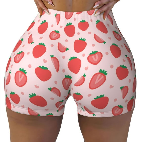 Rocae Strawberry for Women's Quick-Dry Running Shorts,Ladies Active Athletic Apparel Yoga Workout Gym Running Volleyball Spandex Shorts X-Large