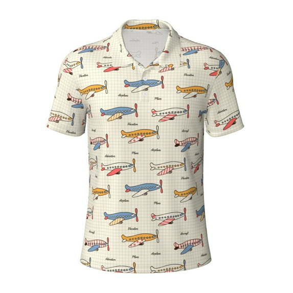 Rocae Striped Vintage Planes for Men's Short Sleeve Polo Shirt, Quick Drying Performance Moisture Wicking Sports Men's Golf Shirt X-Large