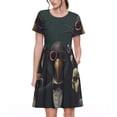 thumbnail image 1 of Rocae Stylish Avian Gathering for Dresses Summer Casual Ruffle Short Sleeve Cute Crew Neck Flowy Dress with Pockets, 1 of 6