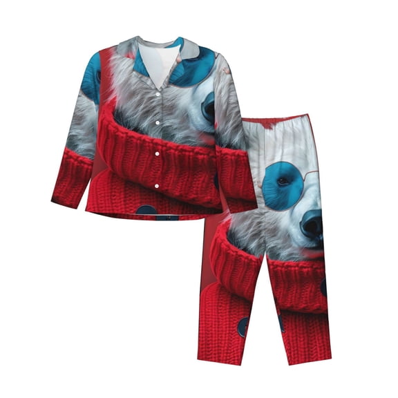 Rocae Stylish Polar Bear Sunglasses for Pajamas for Women Set Lounge Sets Women's Long-Sleeved Pj Set -Medium