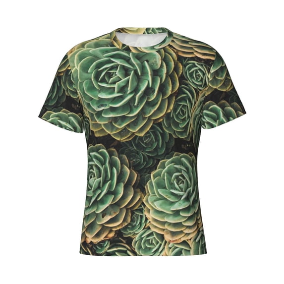 Rocae Succulents for Men's Moisture-Wicking Crew Tee - T-Shirt for Sports, Outdoor Activities, and Casual WearXX-Large