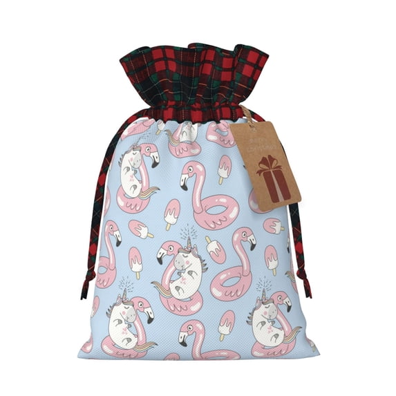 Rocae Summer Cute Unicorns Print Christmas Drawstring Linen Gift Bag with Drawstrings Treat Bag Goody Present Bags for Christmas Party Favor