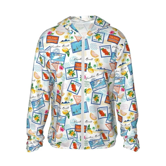 Rocae Summer Stamp Print Breathable Sun Protection Hoodie Quick-Dry Lightweight Long Sleeve Hoodie Unisex Running Sports Shirt X-Large