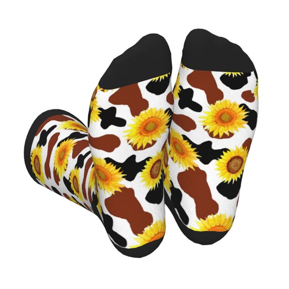 Rocae Sunflower Cow for Adult Socks Casual Athletic Stretchy Loose Socks for Women Men Non-Slip Middle Tube Socks