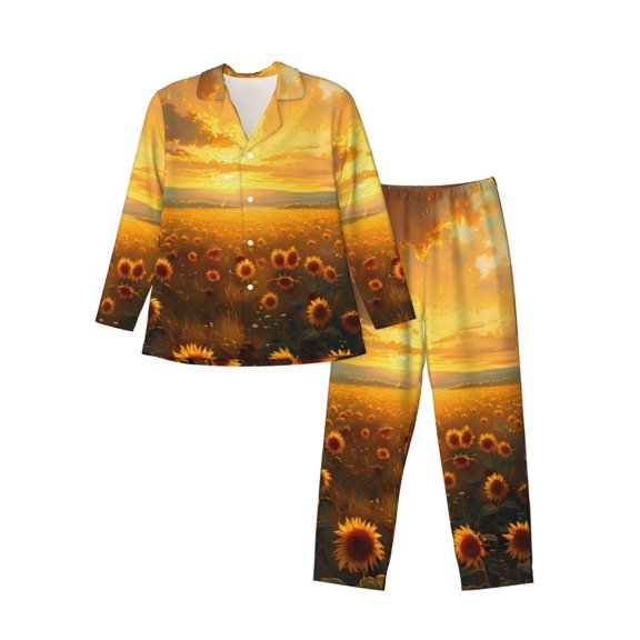Rocae Sunflower Sunset Rainfall for Men's Pajamas Set Mens Pjs Sets Long Sleeve Button Down Sleepwear-Small