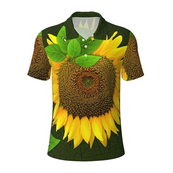Rocae Sunflower3 for Men's Short Sleeve Polo Shirt, Quick Drying Performance Moisture Wicking Sports Men's Golf Shirt 4X-Large