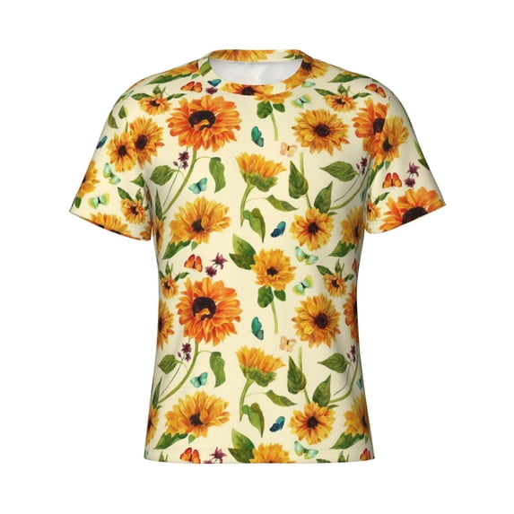 Rocae Sunflowers And Butterflies for Men's Moisture-Wicking Crew Tee - T-Shirt for Sports, Outdoor Activities, and Casual WearSmall